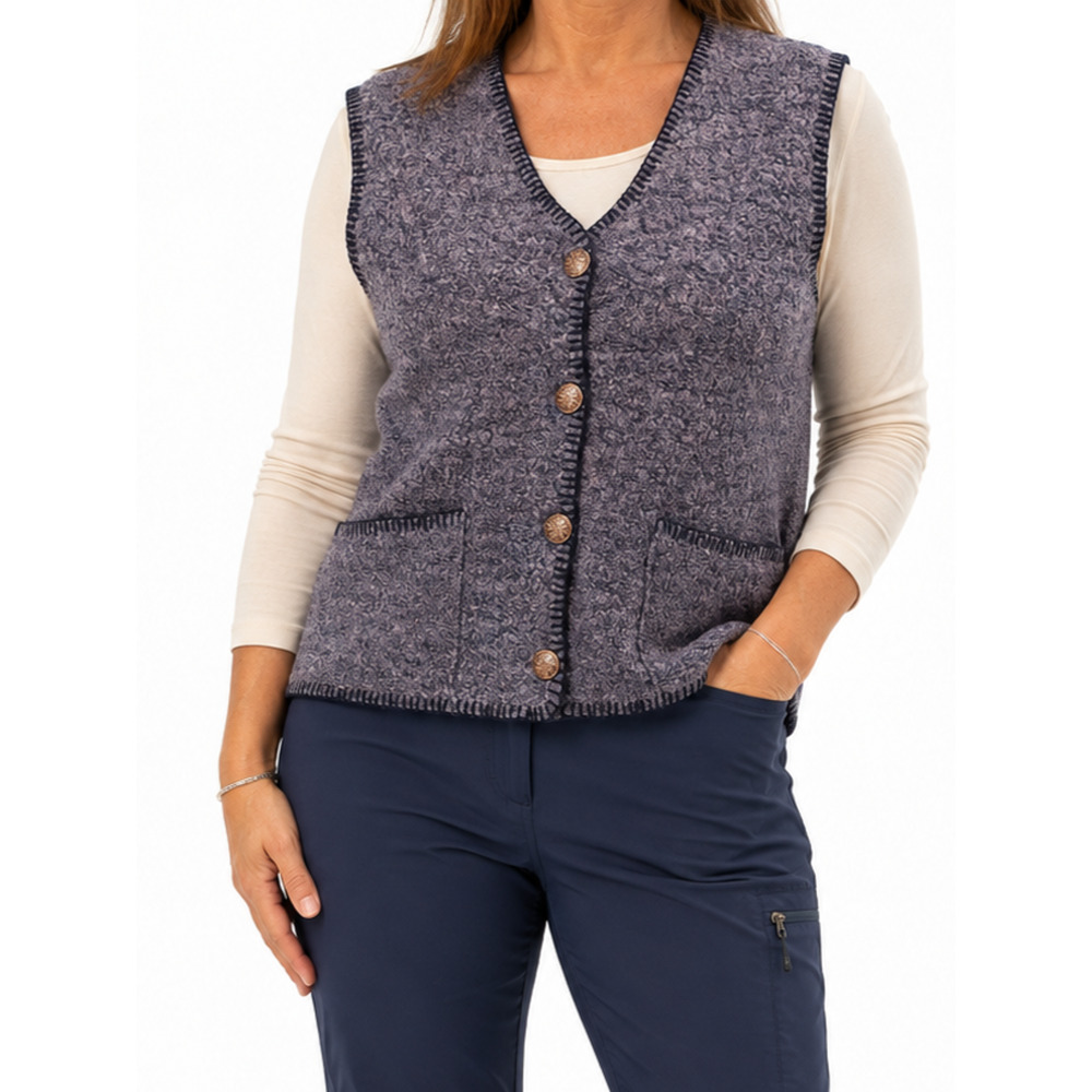 Vintage ALPS Sweater Vest Womens Size Large Blue Wool Button Up Blanket Stitch